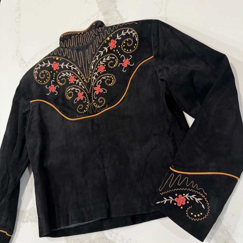 Vintage Overland Suede Leather Embroidered Crop Button Western Jacket Women’s 10 - Picture 9 of 10